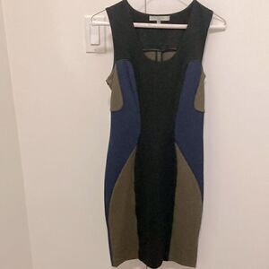 Amen Italy Color Block Sleeveless Shift Dress. Black/Navy/Brown. Size 40. US 4.